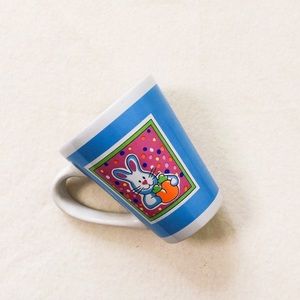 4/$22 Easter Bunny Spring Tall Coffee Tea Mug Blue White Pink Polka Dots Carrots